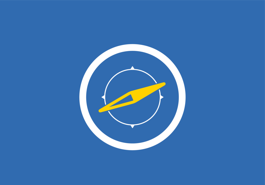 The Bruin Compass logo, which is a compass using UCLA colors.