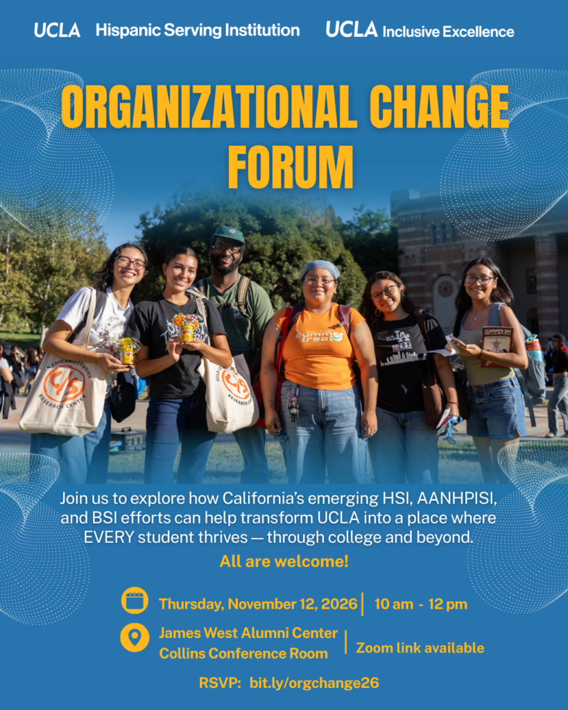 flyer for ucla 2026 organizational change forum, taking place on thursday, november 12, 2026 from 10 am-12 pm in the ucla james west alumni center, collins conference room and via zoom